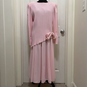 Vintage 80s Boston Maid Pink Pleated Dress Bow‎ Size 16 Cottagecore Bridgerton